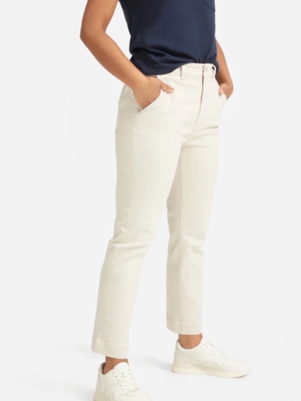Everlane Slim Leg Cropped Pant Cream size 2 Cotton